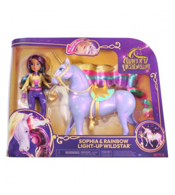 Unicorn Academy Licht-Einhorn Wildstar 28 cm mit Puppe Sophia 24 cm
