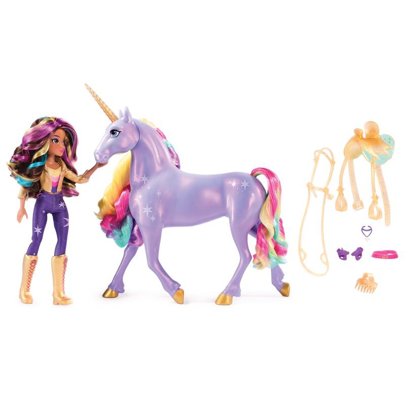 Unicorn Academy Licht-Einhorn Wildstar 28 cm mit Puppe Sophia 24 cm