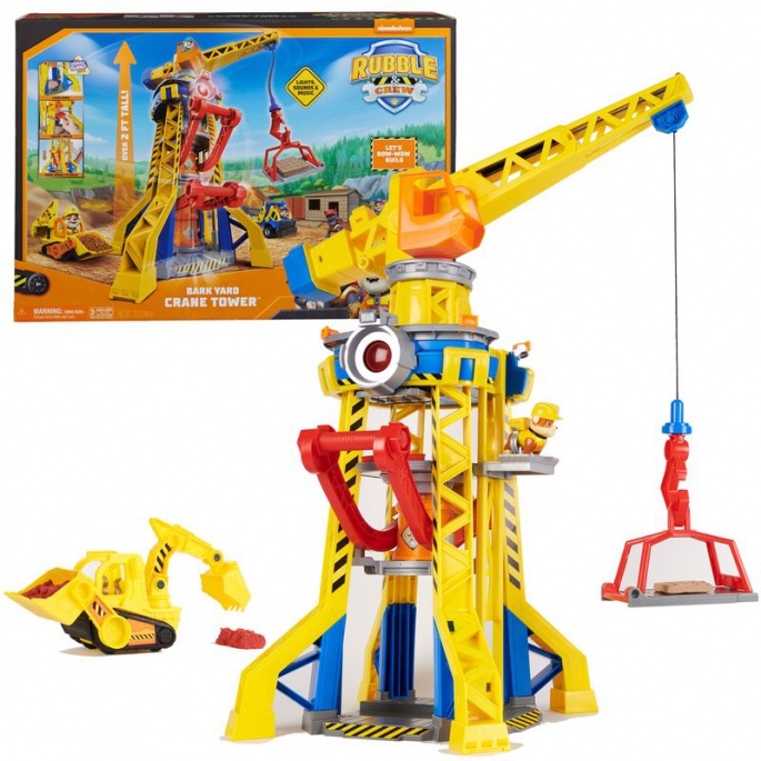 Vorteilhaftes Paket: Rubble & Crew interaktiver Kran mit Geräuschen 60 cm + Basisfahrzeug Rubble