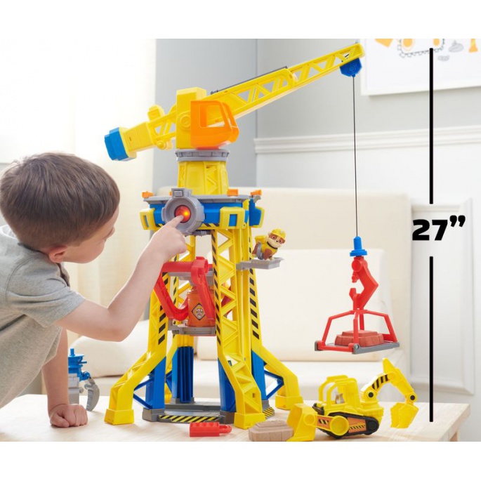 Vorteilhaftes Paket: Rubble & Crew interaktiver Kran mit Geräuschen 60 cm + Basisfahrzeug Rubble
