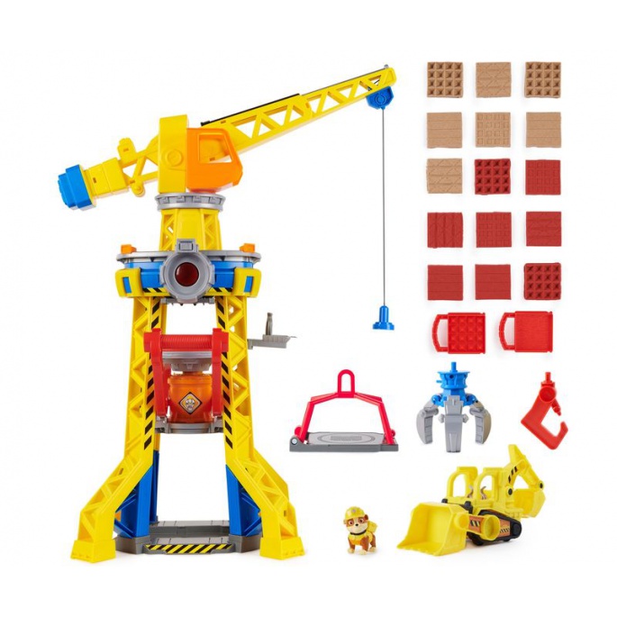 Vorteilhaftes Paket: Rubble & Crew interaktiver Kran mit Geräuschen 60 cm + Basisfahrzeug Rubble