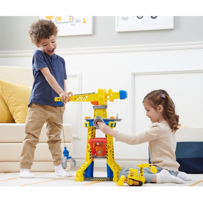 Vorteilhaftes Paket: Rubble & Crew interaktiver Kran mit Geräuschen 60 cm + Basisfahrzeug Rubble