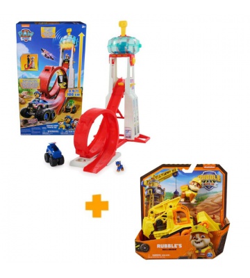 Vorteilhaftes Paket: PAW Patrol großer Turm Rescue Wheels + Rubble & Crew Fahrzeug Rubble