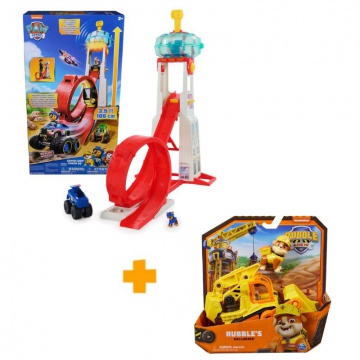 Vorteilhaftes Paket: PAW Patrol großer Turm Rescue Wheels + Rubble & Crew Fahrzeug Rubble