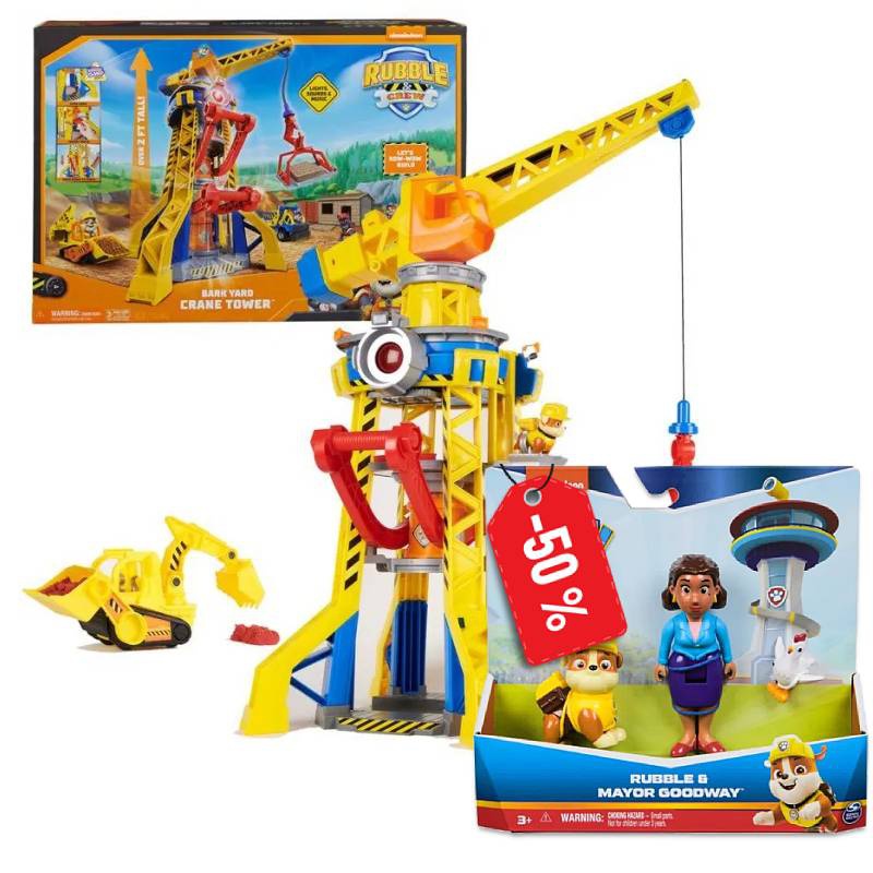 Paket: Rubble & Crew interaktiver Kran 60 cm + Bürgermeisterin Goodway und Rubble zum halben Preis