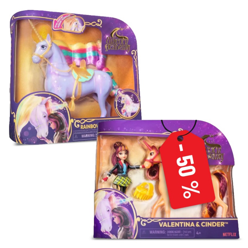 Unicorn Academy Licht-Einhorn Wildstar 28 cm + Valentina und Cinder 11 cm zum halben Preis