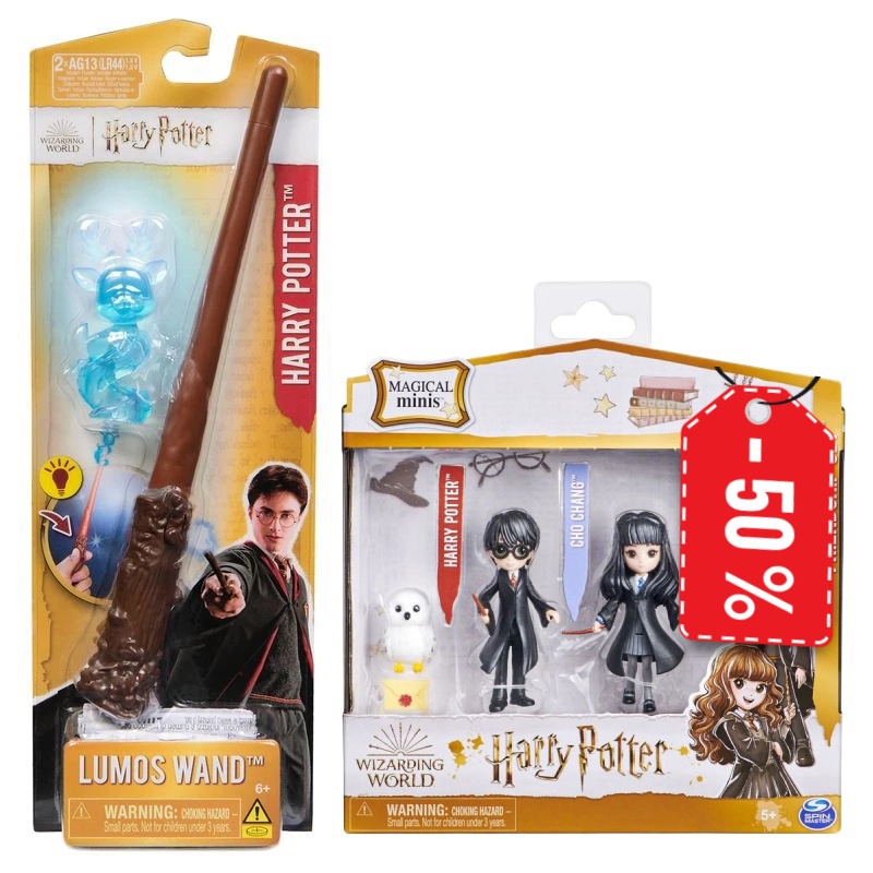 Aktion Harry Potter Zauberstab mit leuchtendem Patronus + Figuren Harry und Cho zum halben Preis