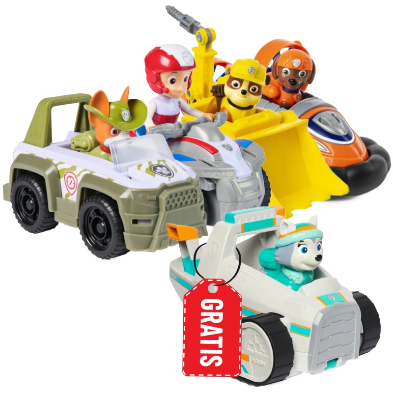 Vorteilhaftes Maxi-Paket mit Grundfahrzeugen der Paw Patrol mit einem kostenlosen Everest-Fahrzeug