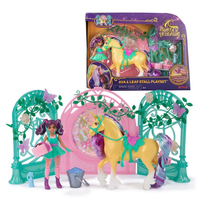 Unicorn Academy kleiner Stall mit Puppe Ava und Farbwechsel-Einhorn Leaf
