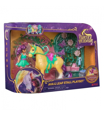 Unicorn Academy kleiner Stall mit Puppe Ava und Farbwechsel-Einhorn Leaf