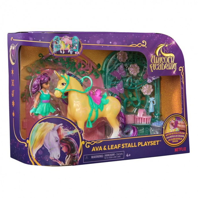 Unicorn Academy kleiner Stall mit Puppe Ava und Farbwechsel-Einhorn Leaf