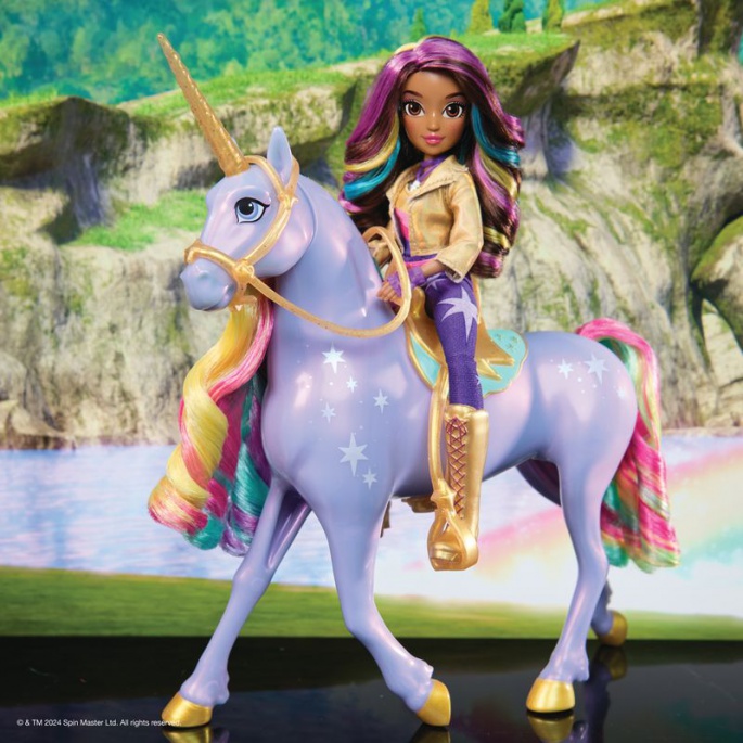 Sparset: Unicorn Academy leuchtender Wildstar 28 cm und Sophia 24 cm + Halskette mit Ring