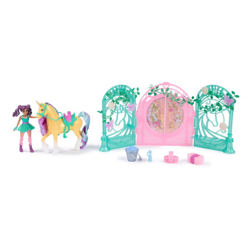 Vorteilset: Unicorn Academy kleiner Stall mit Ava und Leaf mit Farbwechsel + Halskette mit Ring