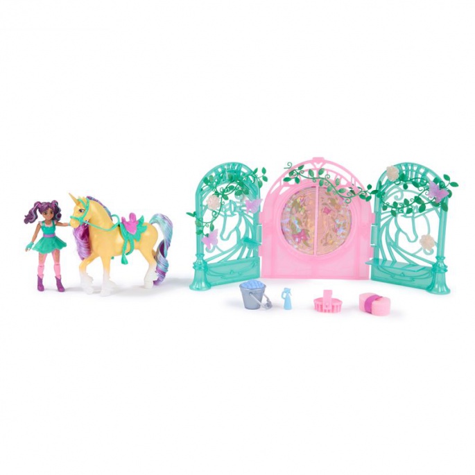 Vorteilset: Unicorn Academy kleiner Stall mit Ava und Leaf mit Farbwechsel + Halskette mit Ring