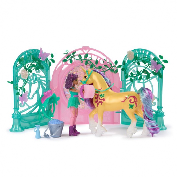 Vorteilset: Unicorn Academy kleiner Stall mit Ava und Leaf mit Farbwechsel + Halskette mit Ring