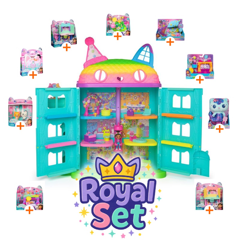 Royal-Set: Gabby’s Dollhouse großer Party-Haus mit 9 Accessoires + Plüsch MerCat GRATIS