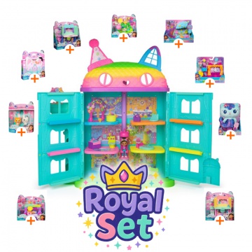 Royal-Set: Gabby’s Dollhouse großer Party-Haus mit 9 Accessoires + Plüsch MerCat GRATIS