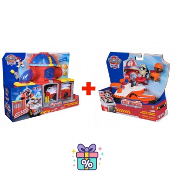Sparset: Paw Patrol Fire Rescue Feuerwehrstation + Fire Rescue Fahrzeug Zuma