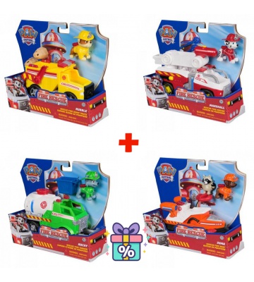 Sparset: Paw Patrol Fire Rescue Fahrzeug Rubble + Marshall + Rocky + Zuma