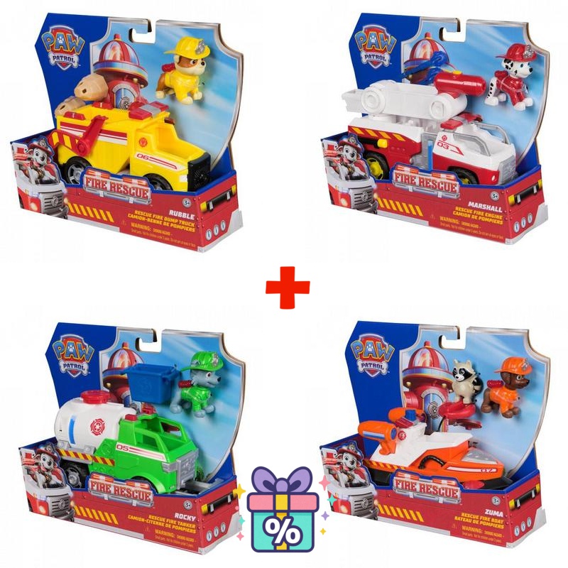 Sparset: Paw Patrol Fire Rescue Fahrzeug Rubble + Marshall + Rocky + Zuma