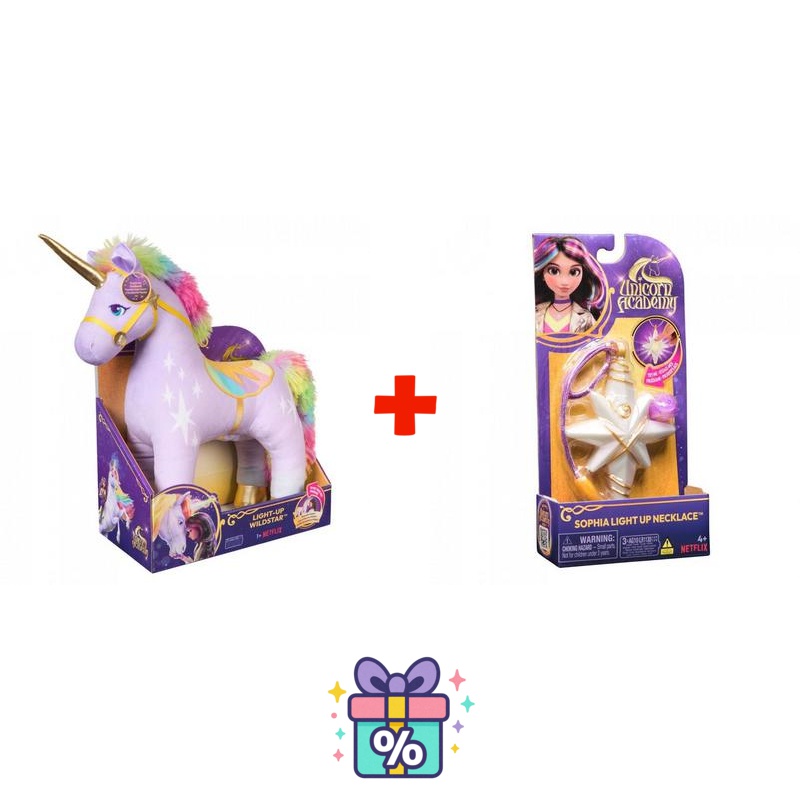 Sparpaket: Unicorn Academy Plüsch Wildstar mit Geräuschen 38 cm + Halskette mit Ring