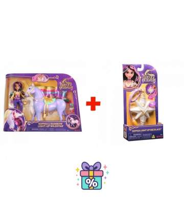 Sparset: Unicorn Academy leuchtender Wildstar 28 cm und Sophia 24 cm + Halskette mit Ring