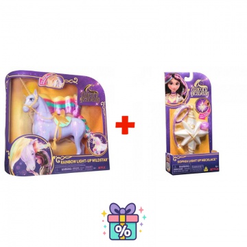 Günstiges Set: Unicorn Academy leuchtendes Einhorn Wildstar 28 cm + Halskette mit Ring