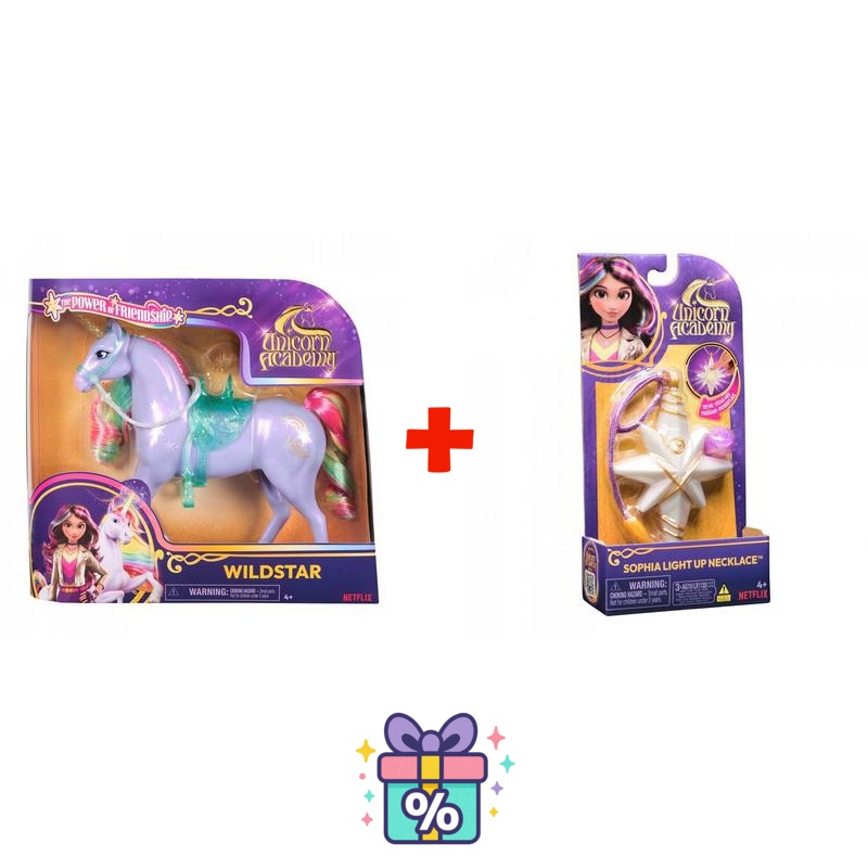 Günstiges Set: Unicorn Academy Frisier-Einhorn Wildstar 24 cm + Halskette mit Ring