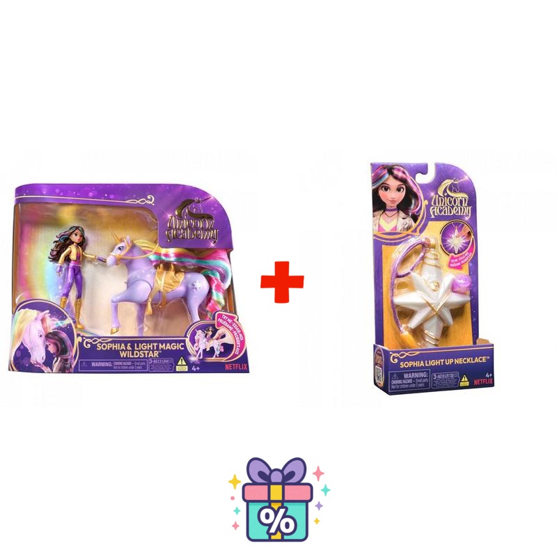 Vorteilsset: Unicorn Academy Sophia & Wildstar 11 cm + Halskette mit Ring