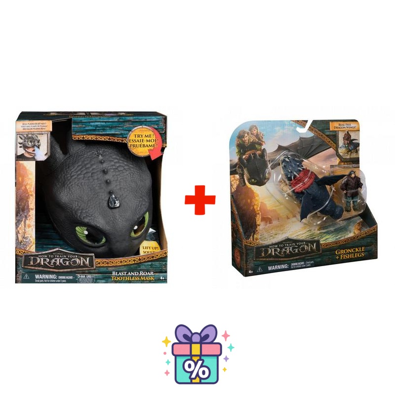 Sparset: Drachenzähmen leicht gemacht Maske von Bezzubka mit Geräuschen und Lichtern + Gronckel und Fischbein