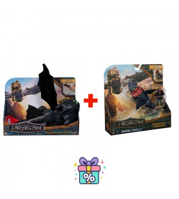 Vorteilspaket: Drachenzähmen leicht gemacht Plüschfigur Ohnezahn umarmend + Gronckel und Fischbein