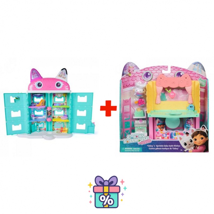 Sparset: Gabby’s Dollhouse großer Filmpuppenhaus + Küchenset zum großen Puppenhaus