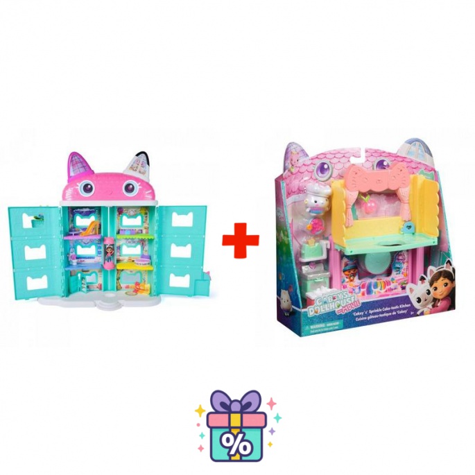 Vorteil-Set: Gabby’s Dollhouse im Film: Großes Haus aus dem Film + Küche für das große Haus