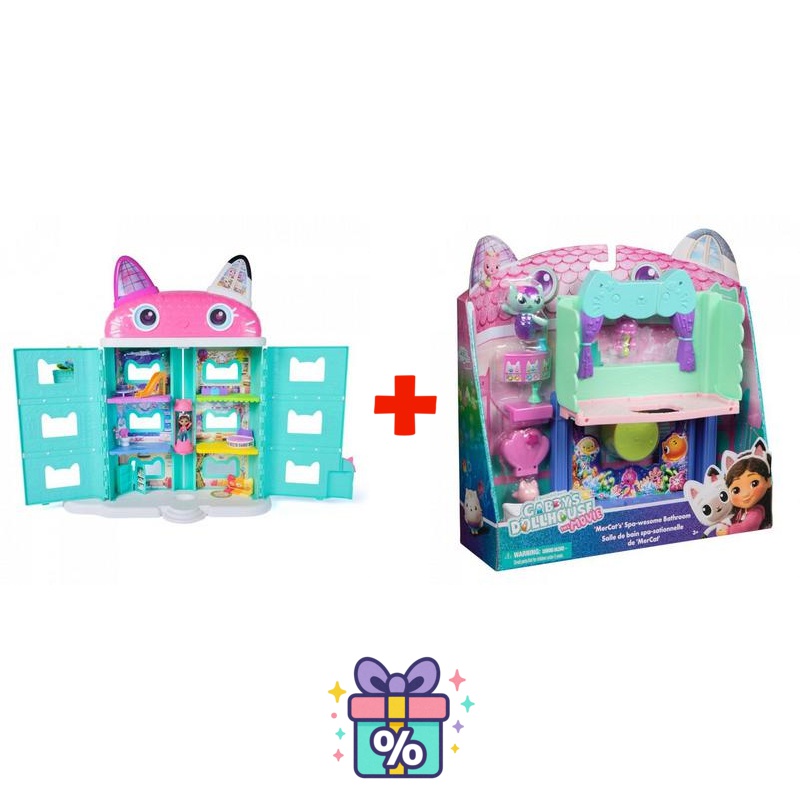 Vorteilsset: Gabby’s Dollhouse im Film: großes Haus aus dem Film + Badezimmer zum großen Haus
