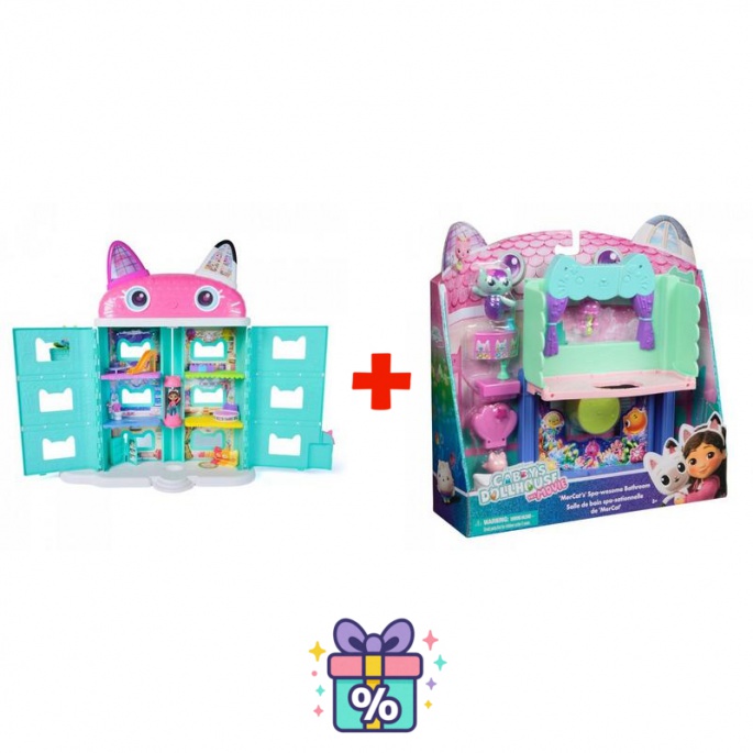 Vorteilsset: Gabby’s Dollhouse im Film: großes Haus aus dem Film + Badezimmer zum großen Haus