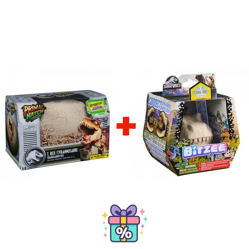 Kostenvorteil-Set: Interaktiver Dino T-rex, der aus einem Ei schlüpft + Bitzee Jurassic World mit Dinosauriern