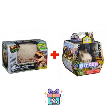 Kostenvorteil-Set: Interaktiver Dino T-rex, der aus einem Ei schlüpft + Bitzee Jurassic World mit Dinosauriern