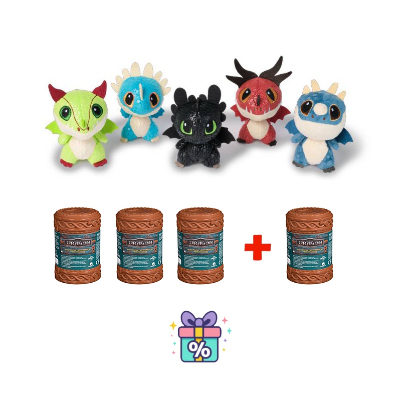 AKTION 3+1 gratis: Drachenzähmen leicht gemacht - 4 Plüschdrachen im Fass zum Preis von 3