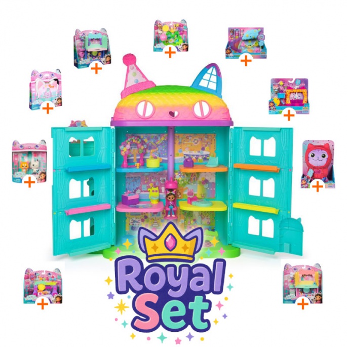 Royal-Set: Gabby’s Dollhouse großer Party-Haus mit 9 Accessoires + Plüsch DJ Catnip GRATIS