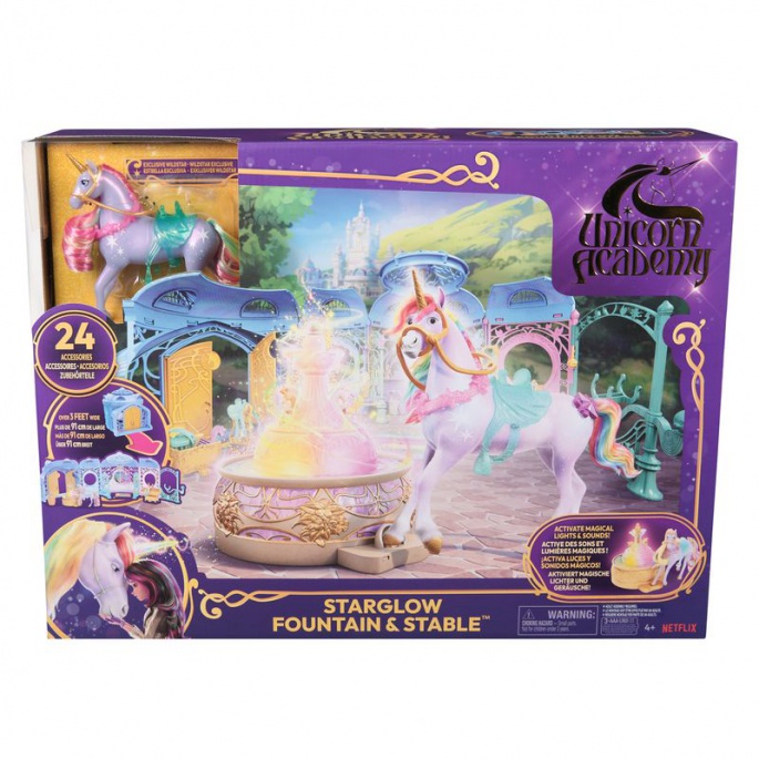 AKTION: Zusammenklappbarer Stall Unicorn Academy + 7 Einhörner und 11 cm Figuren + Ava und Leaf GRATIS
