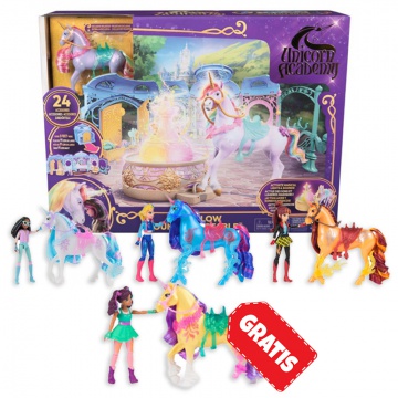 AKTION: Zusammenklappbarer Stall Unicorn Academy + 7 Einhörner und 11 cm Figuren + Ava und Leaf GRATIS
