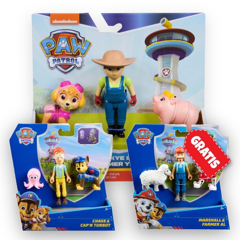 AKTION: Paw Patrol Yumi und Skye + Chase und Kapitän Turbot + Marshal und Bauer Al KOSTENLOS
