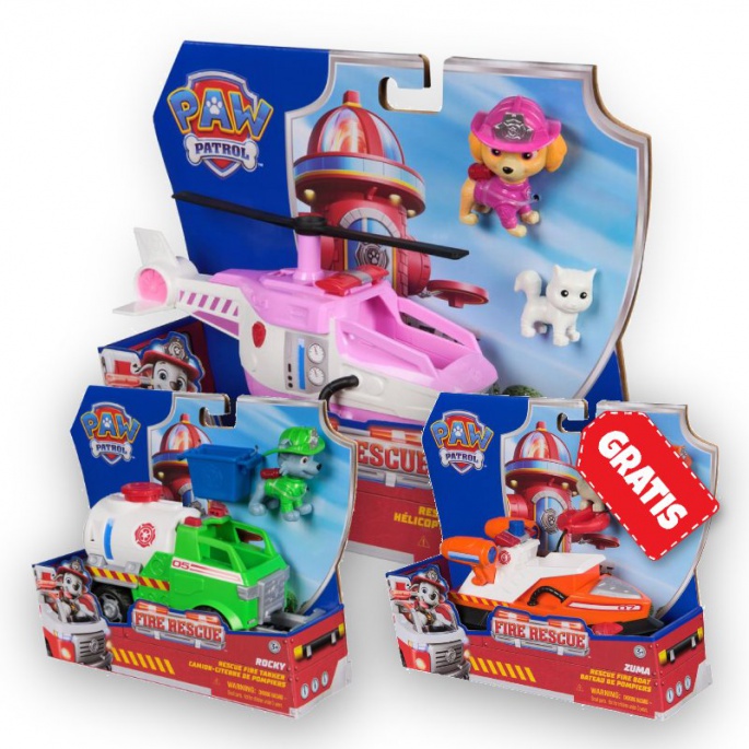 AKTION: Paw Patrol Fire Rescue Fahrzeuge Skye + Rocky + Zuma KOSTENLOS