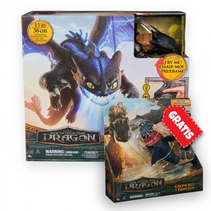 Günstiges Set: Drachenzähmen leicht gemacht Ohnezahn mit Sound- und Lichteffekten + Gronckel und Fischbein