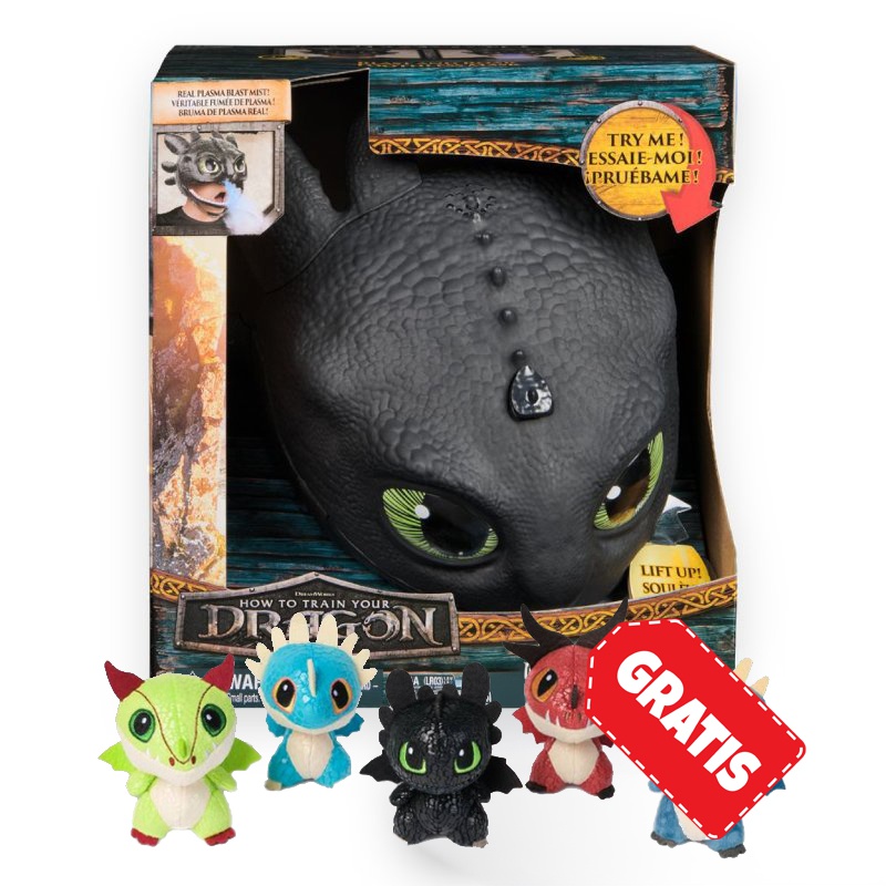 AKTION: Drachenzähmen leicht gemacht - Ohnezahn-Maske mit Sound- und Lichteffekten + Plüschdrachen im Fass GRATIS