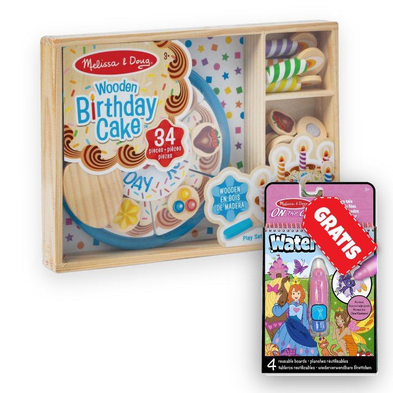 AKTION: Melissa & Doug Geburtstagstorte Set + Water WOW Wassermalerei Märchen GRATIS