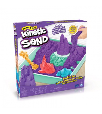 Kinetic Sand Box mit flüssigem Sand und lila Unterlage