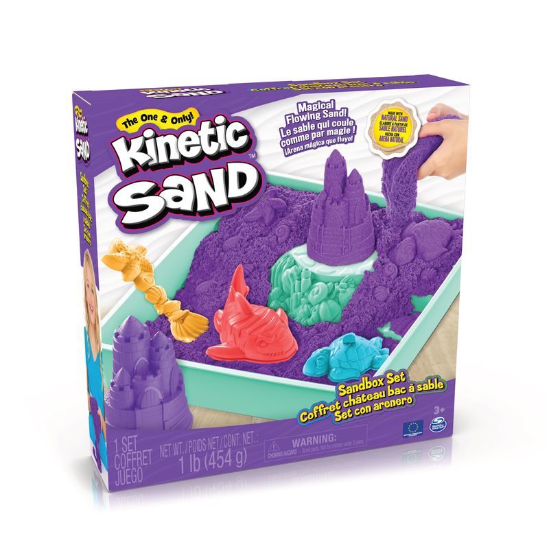 Kinetic Sand Box mit flüssigem Sand und lila Unterlage