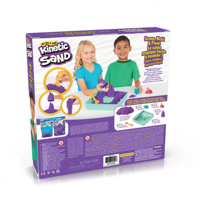 Kinetic Sand Box mit flüssigem Sand und lila Unterlage