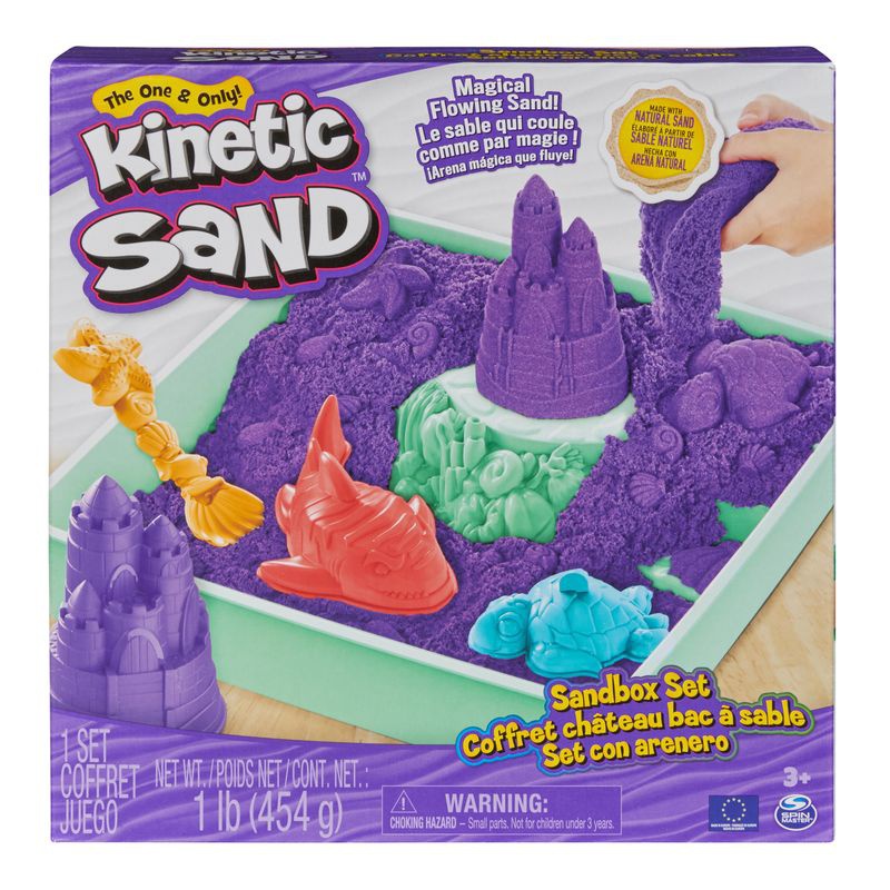 Kinetic Sand Box mit flüssigem Sand und lila Unterlage
